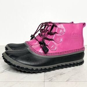 New! Sorel Out And About Kids Pink Black Snow Duck Boot 4